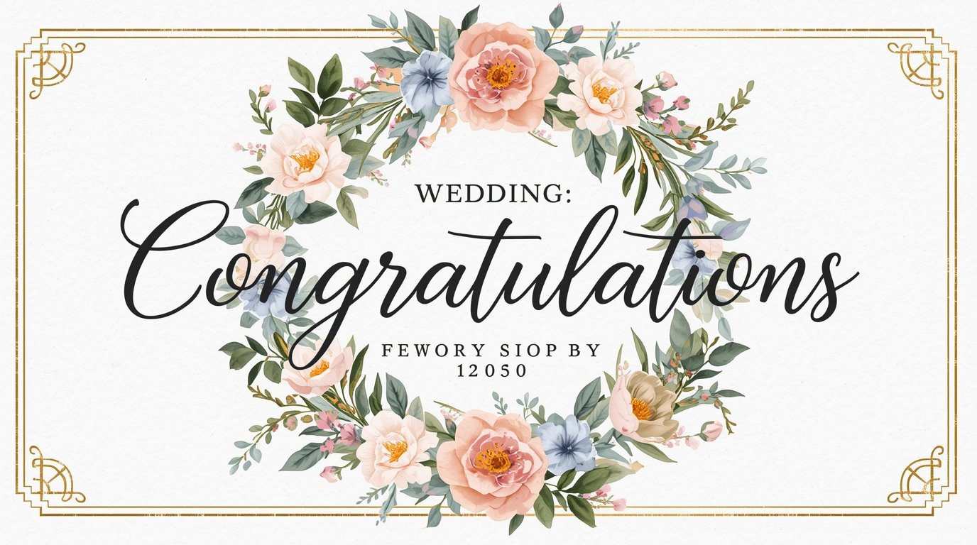 Wedding congratulations card with elegant floral wreath design
