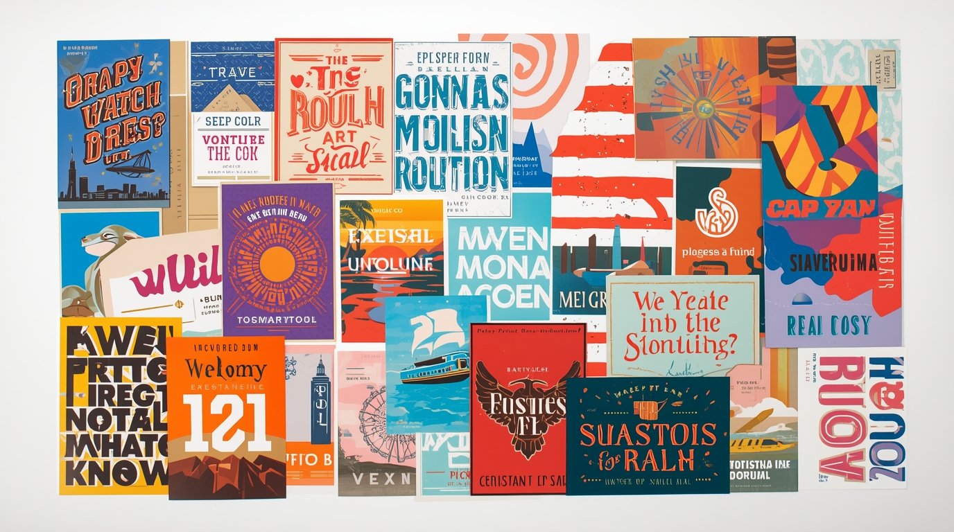 Collection of colorful custom printed postcards